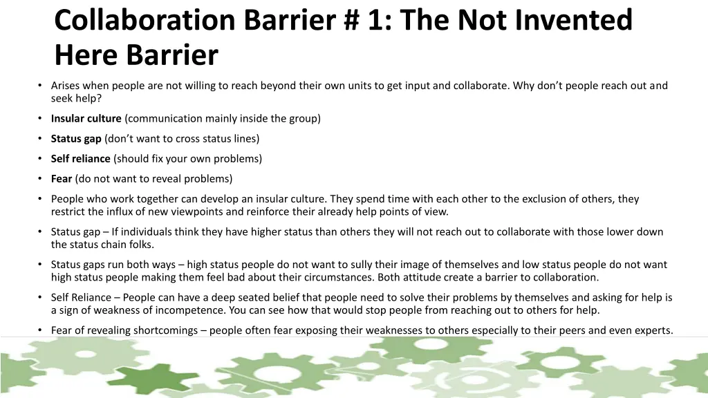 collaboration barrier 1 the not invented here