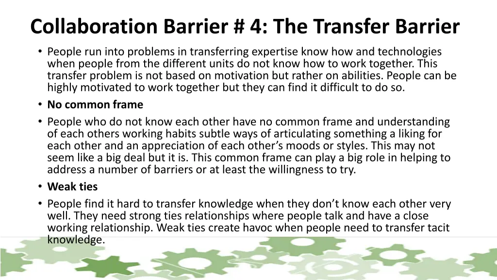 collaboration barrier 4 the transfer barrier