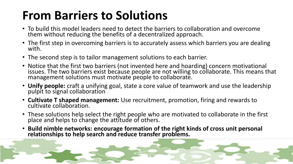 from barriers to solutions to build this model