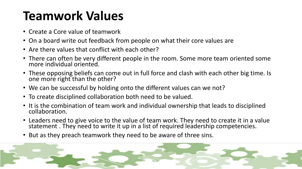 teamwork values