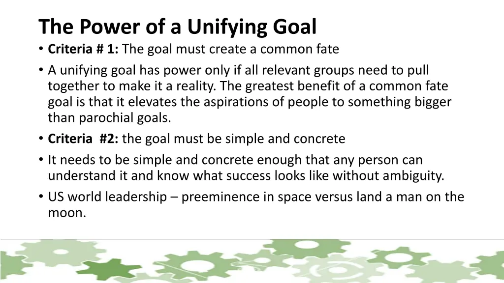 the power of a unifying goal criteria 1 the goal