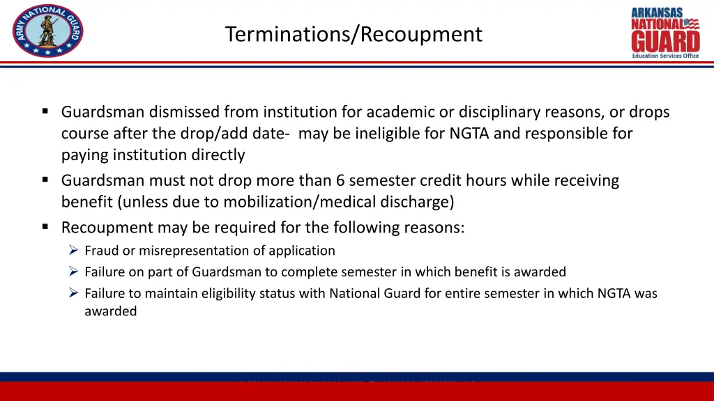 terminations recoupment