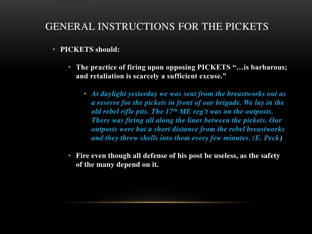 general instructions for the pickets 3