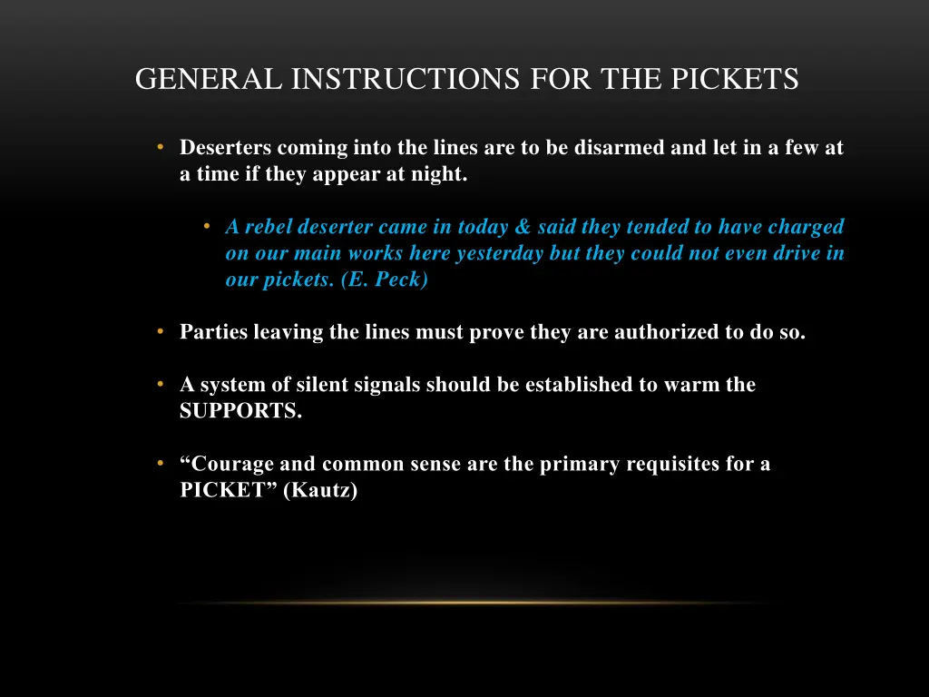 general instructions for the pickets 8