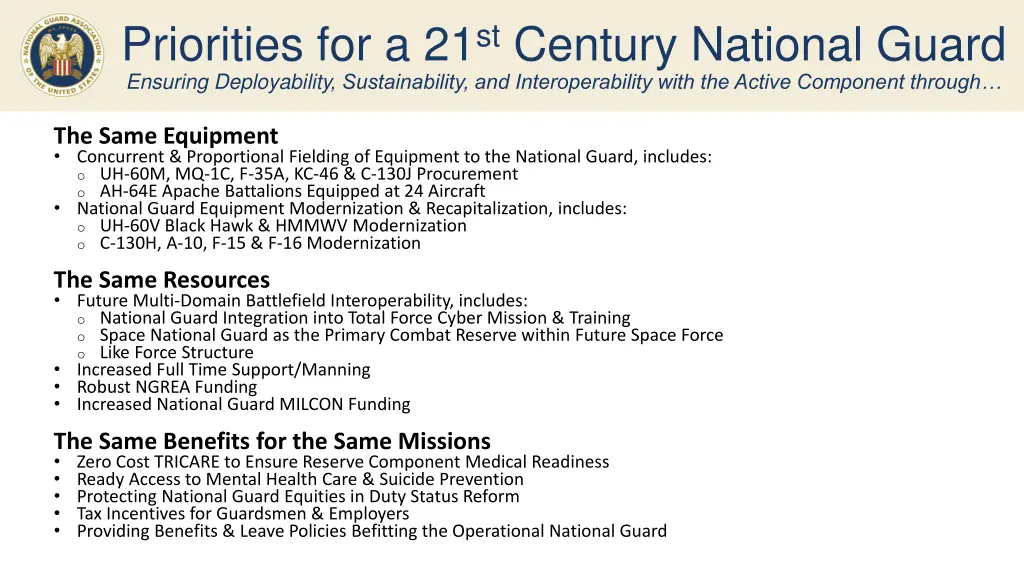 priorities for a 21 st century national guard