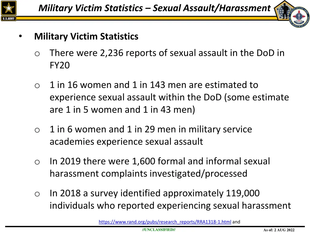 military victim statistics sexual assault