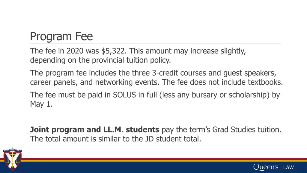 program fee the fee in 2020 was 5 322 this amount