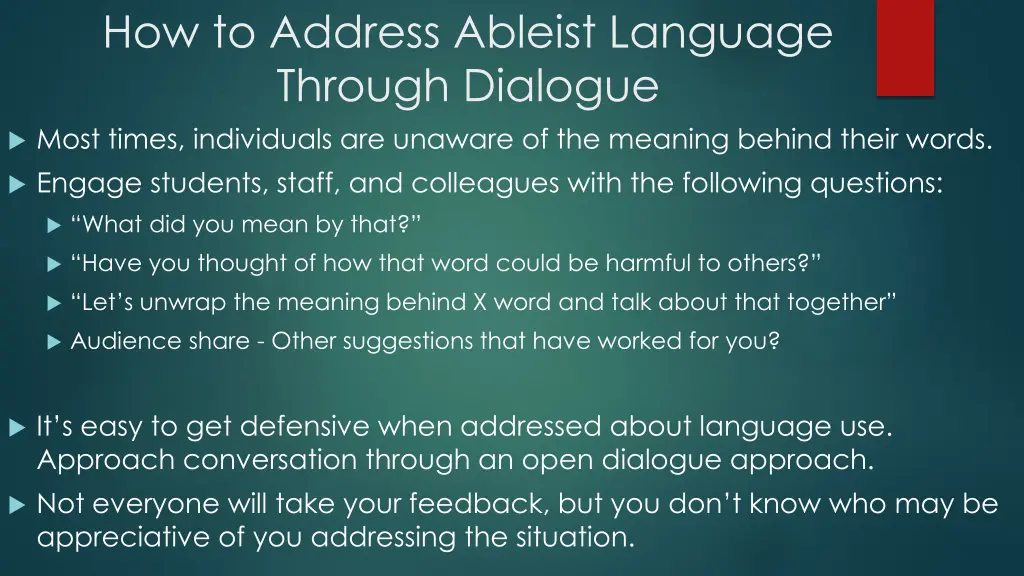 how to address ableist language through dialogue