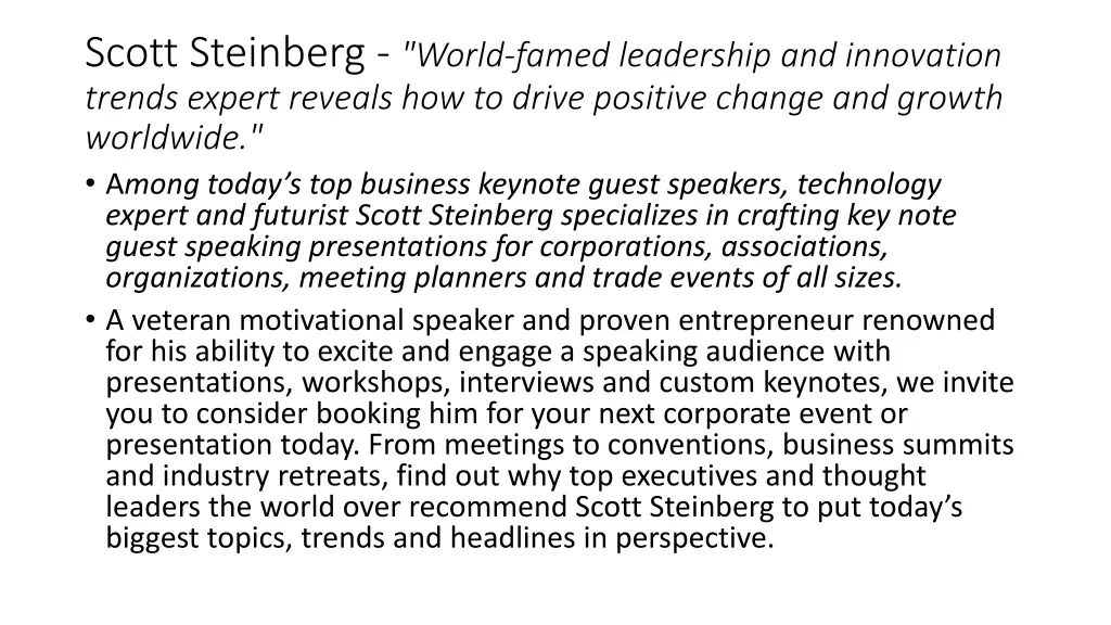 scott steinberg world famed leadership