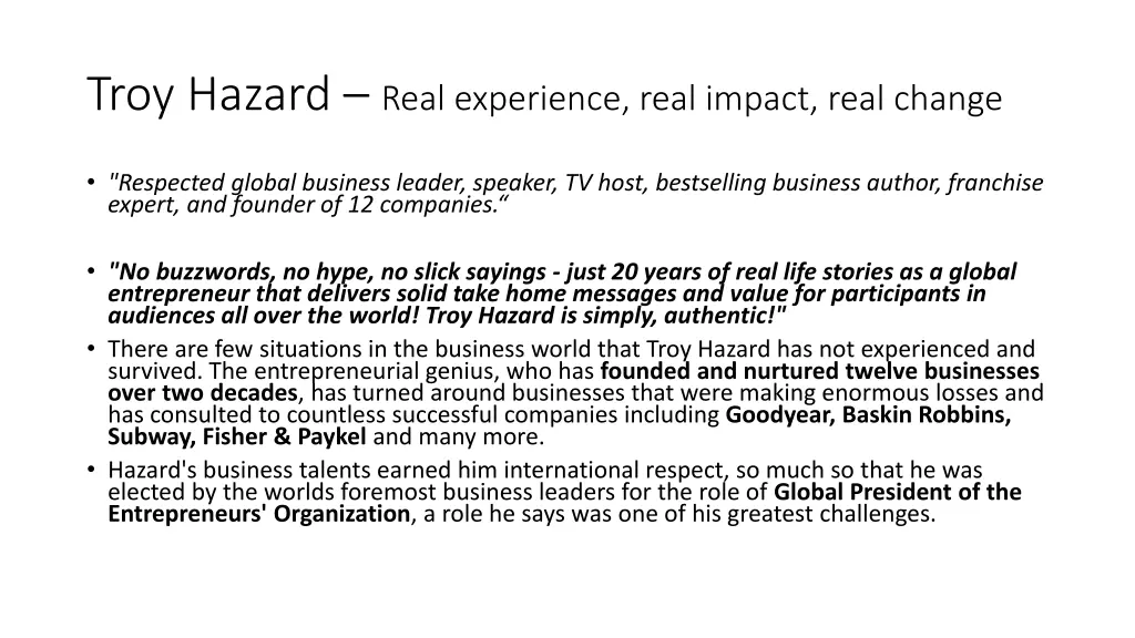 troy hazard real experience real impact real