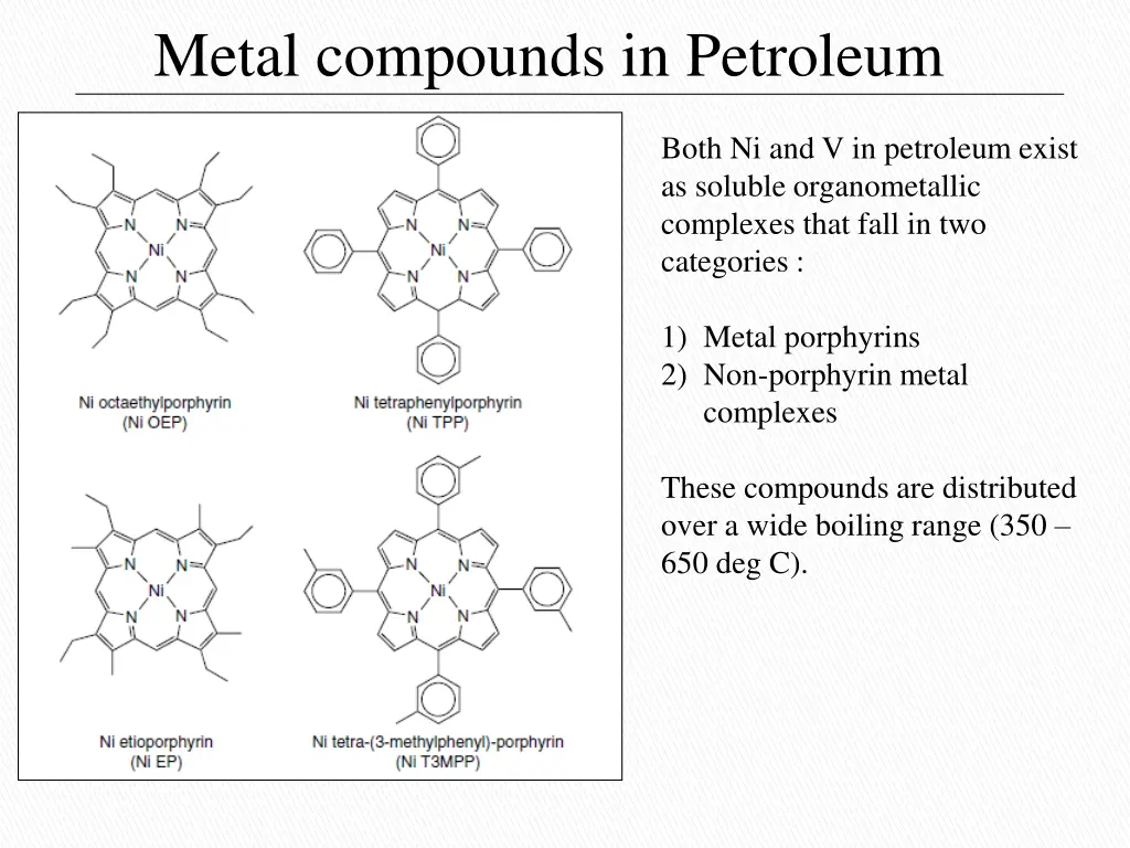 metal compounds in petroleum