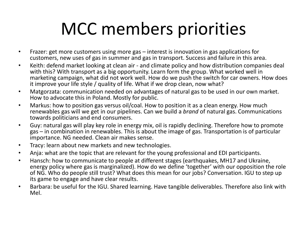 mcc members priorities