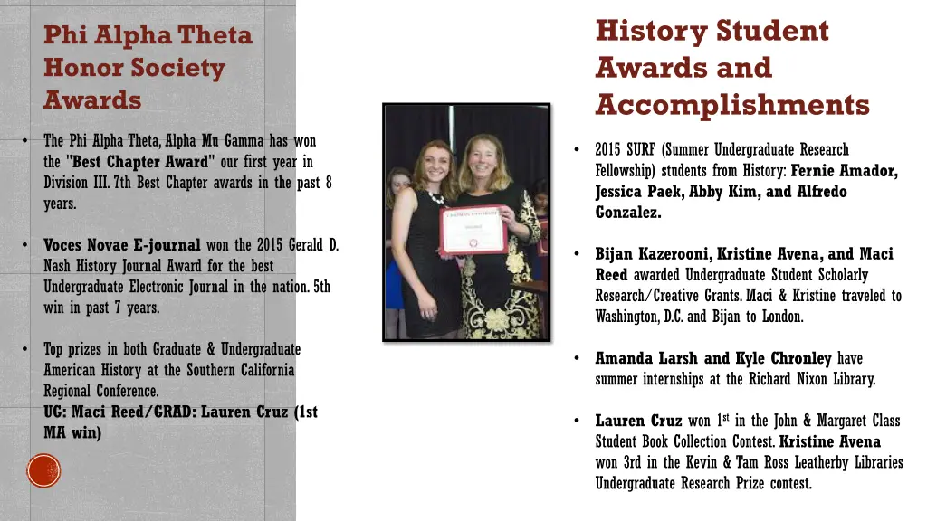 history student awards and accomplishments