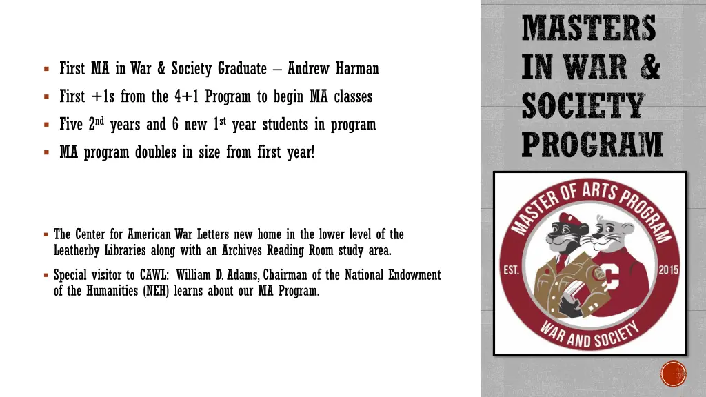 masters in war society program