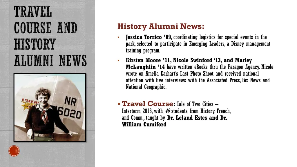 travel course and history alumni news