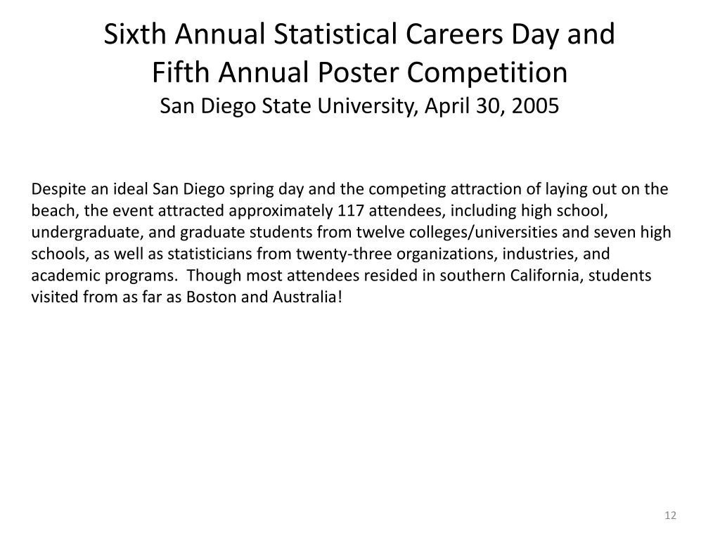 sixth annual statistical careers day and fifth