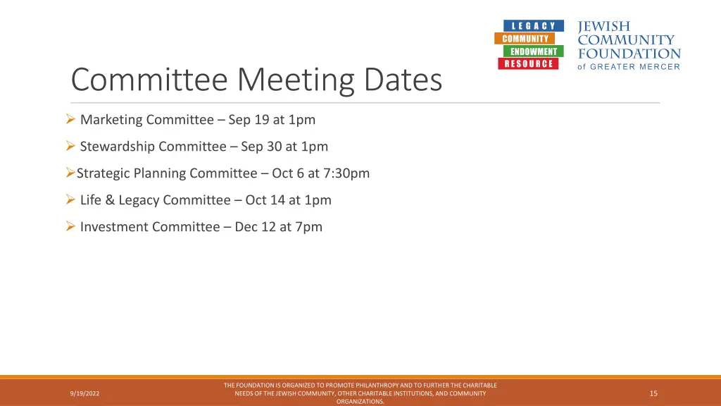 committee meeting dates