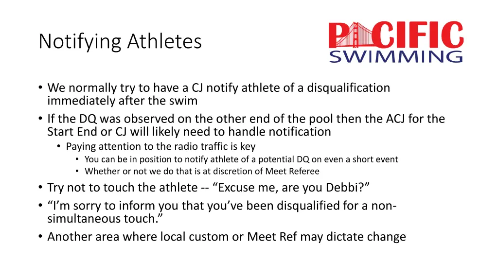 notifying athletes