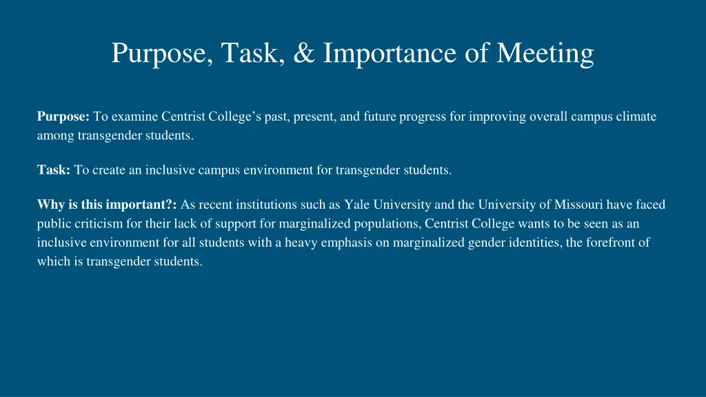 purpose task importance of meeting