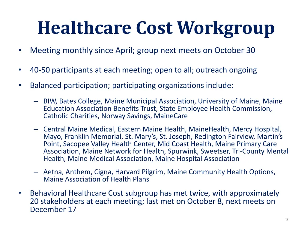 healthcare cost workgroup