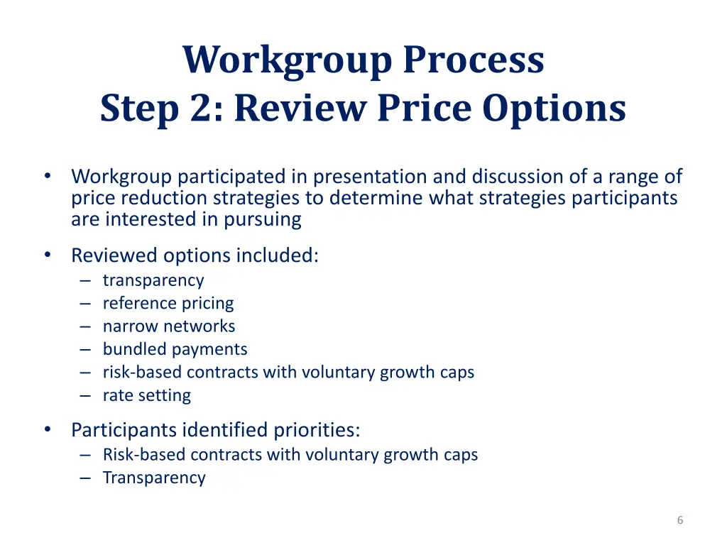 workgroup process step 2 review price options