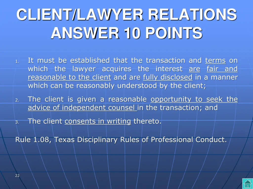 client lawyer relations answer 10 points