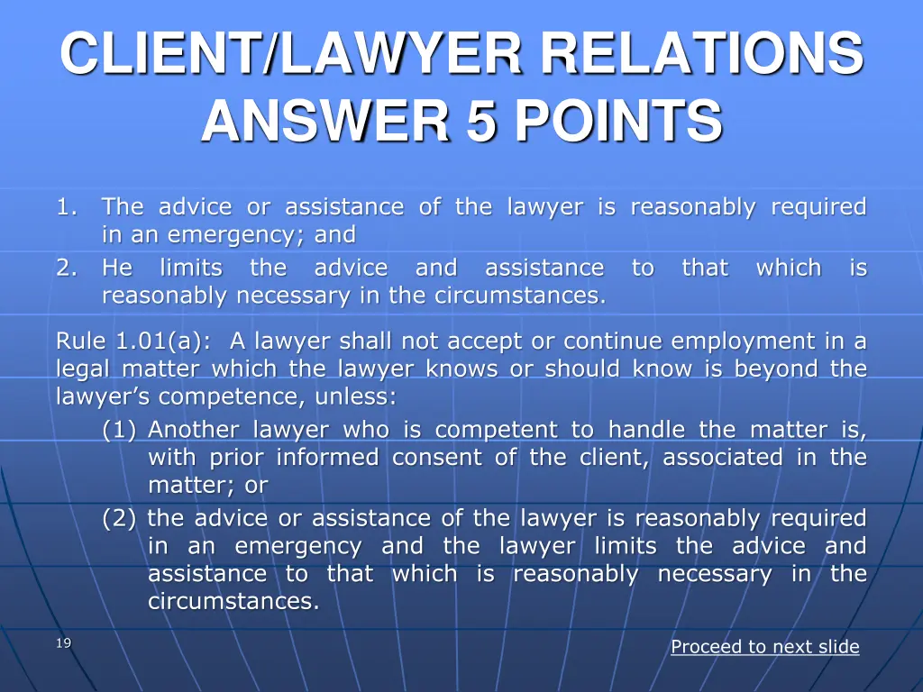 client lawyer relations answer 5 points