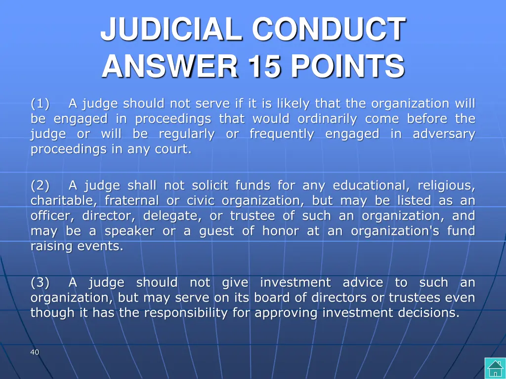 judicial conduct answer 15 points 2