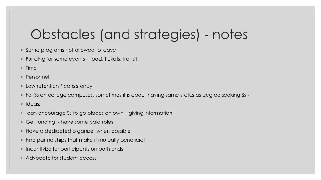 obstacles and strategies notes