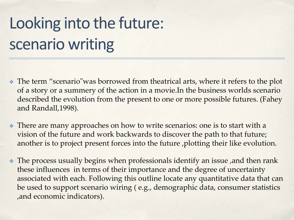 looking into the future scenario writing 1