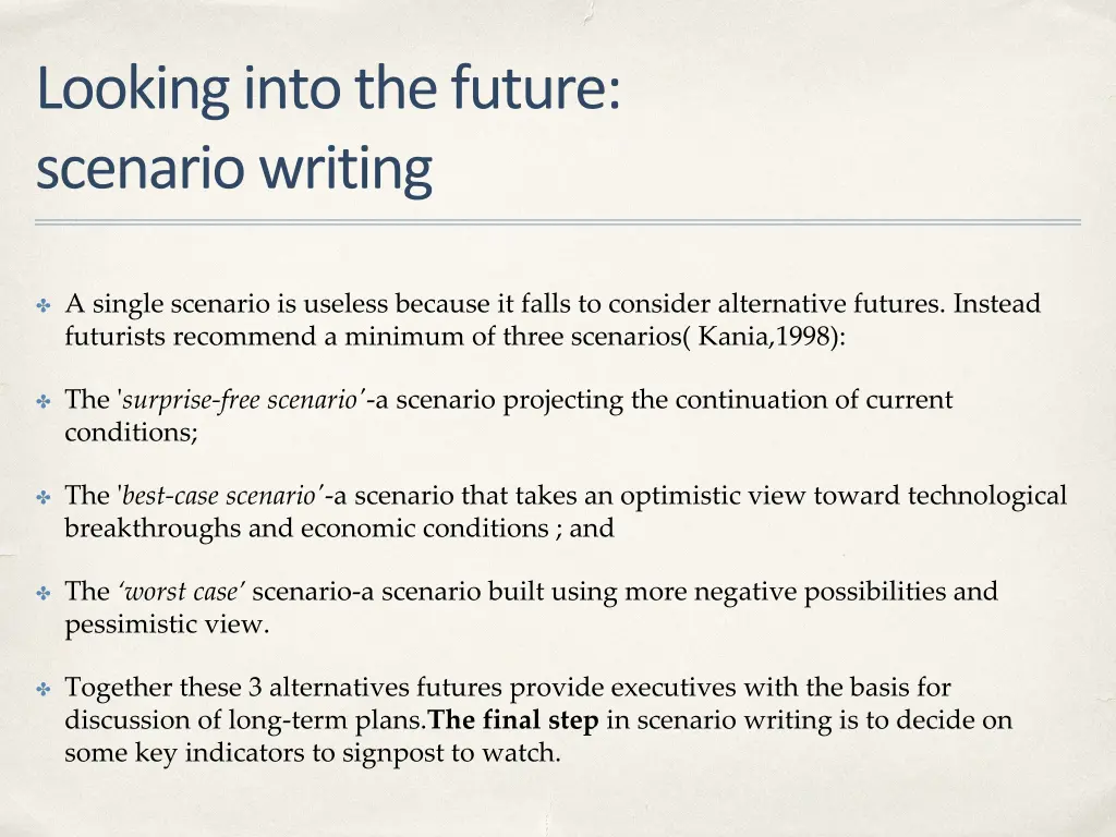 looking into the future scenario writing 2