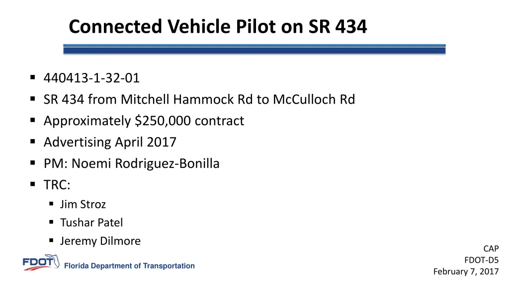 connected vehicle pilot on sr 434