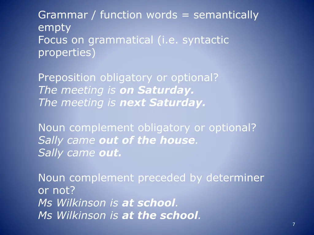 grammar function words semantically empty focus