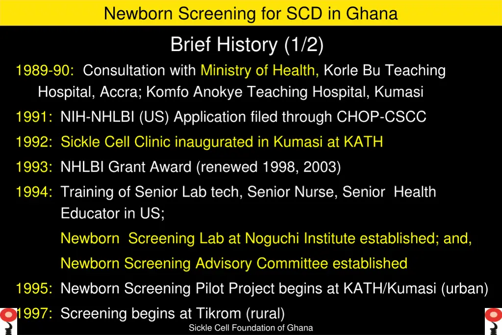 newborn screening for scd in ghana brief history