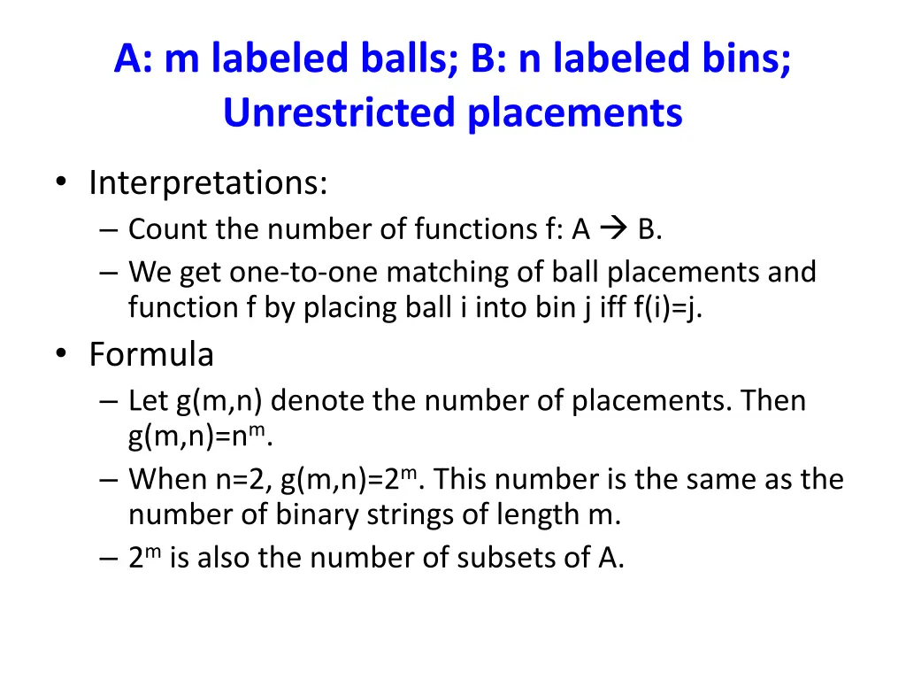 a m labeled balls b n labeled bins unrestricted