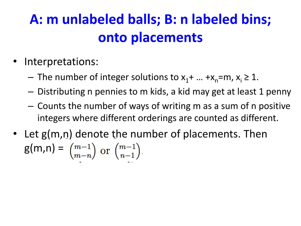 a m unlabeled balls b n labeled bins onto