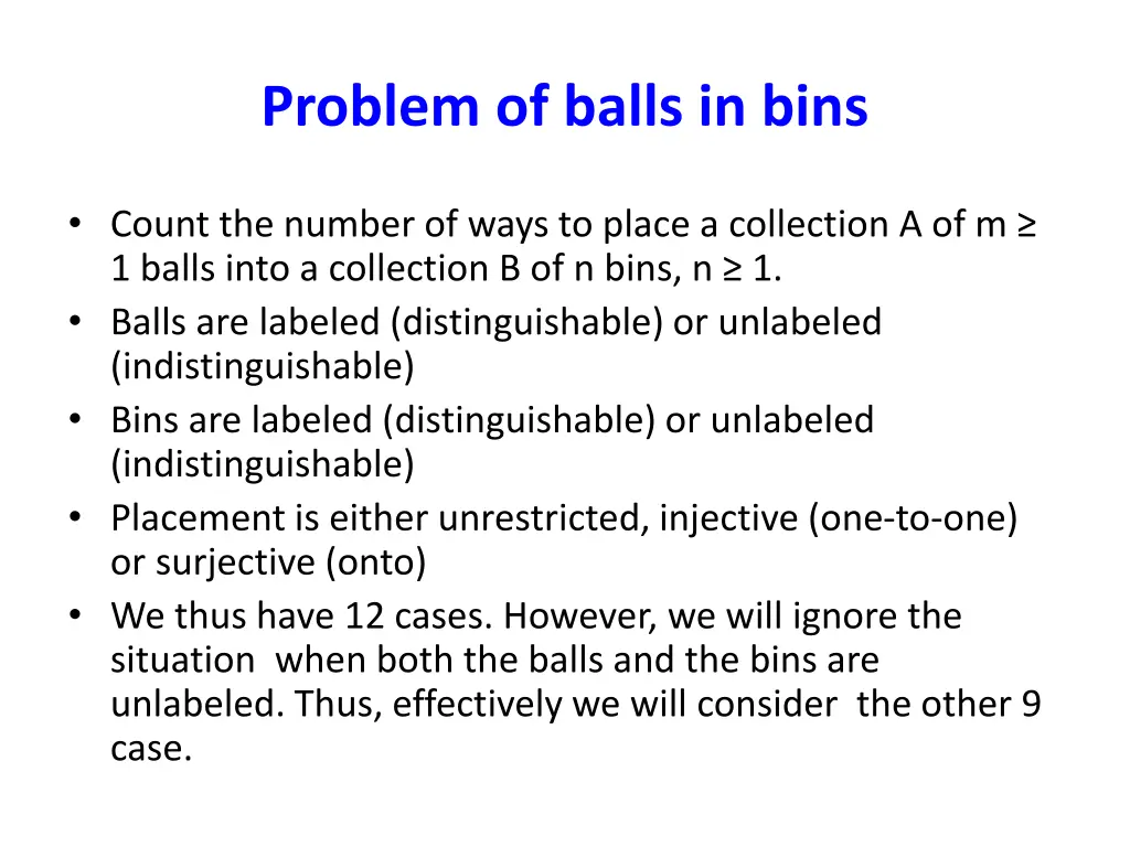 problem of balls in bins