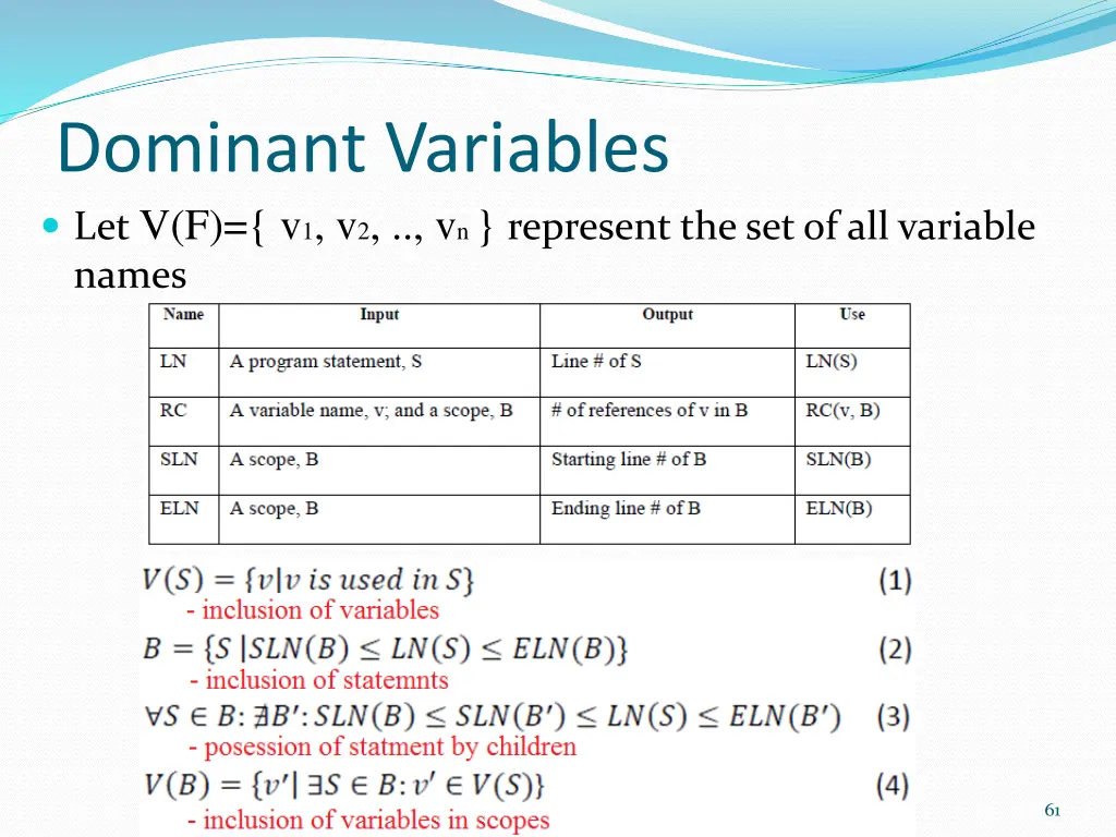 dominant variables let v f v 1 v 2 v n represent