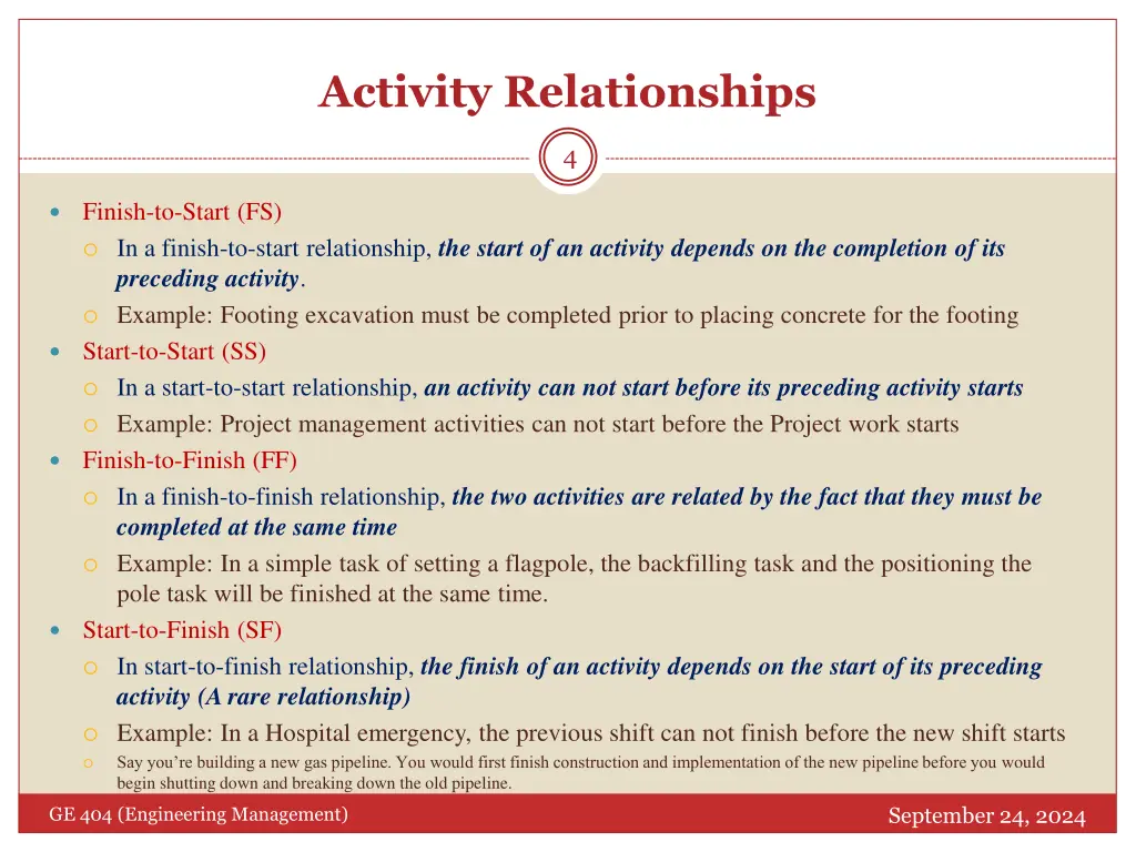 activity relationships