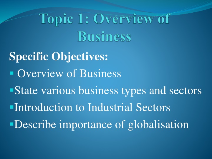 specific objectives overview of business state