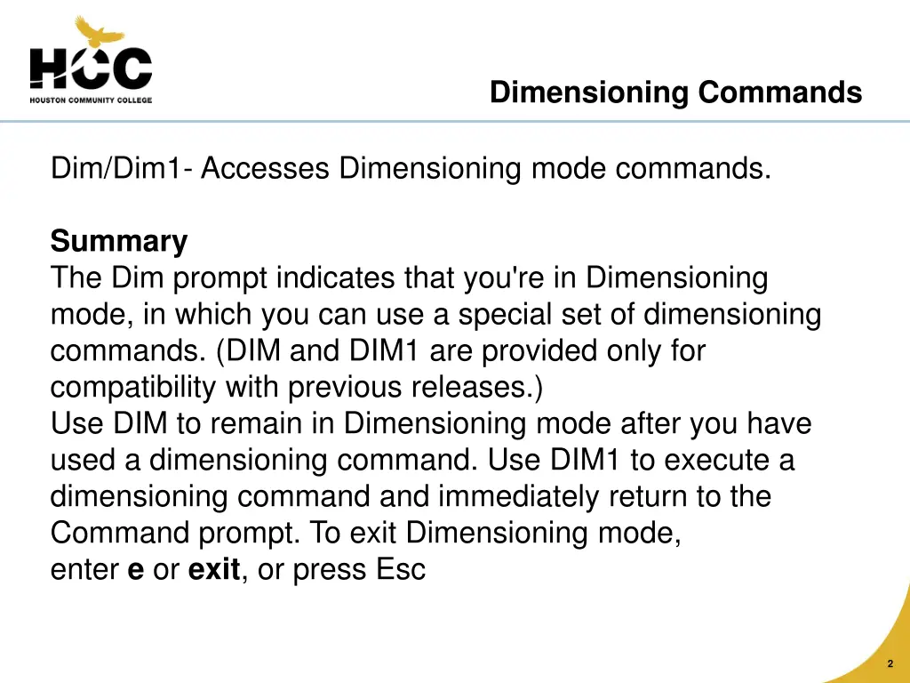 dimensioning commands