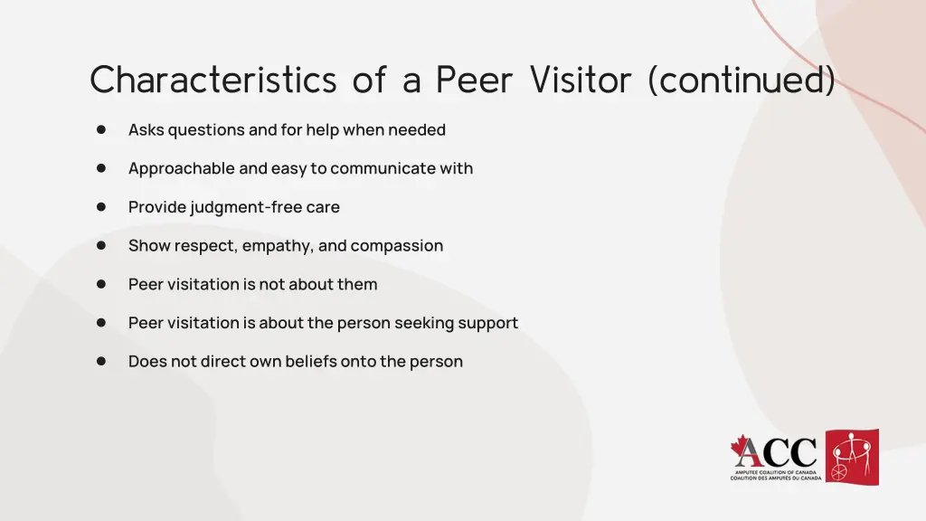 characteristics of a peer visitor continued