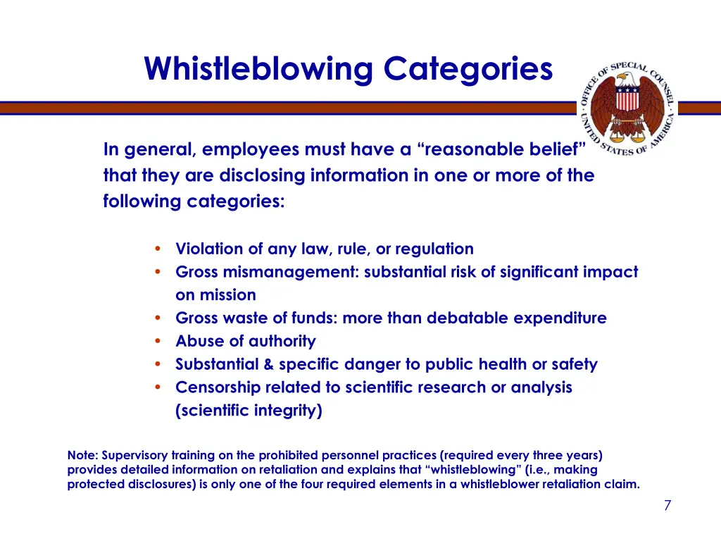 whistleblowing categories