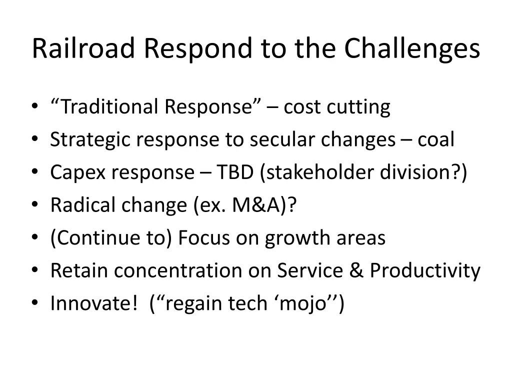 railroad respond to the challenges