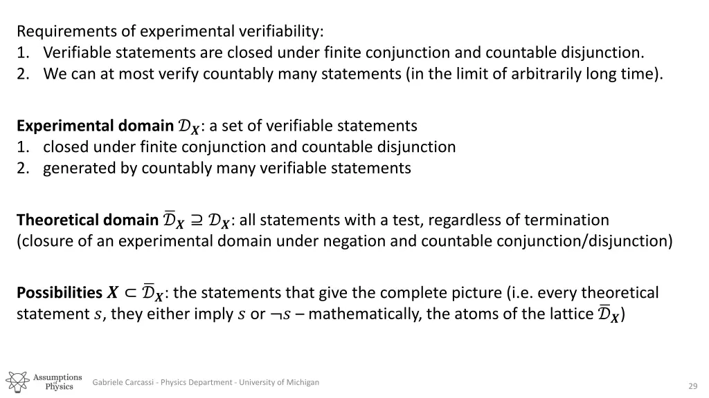 requirements of experimental verifiability