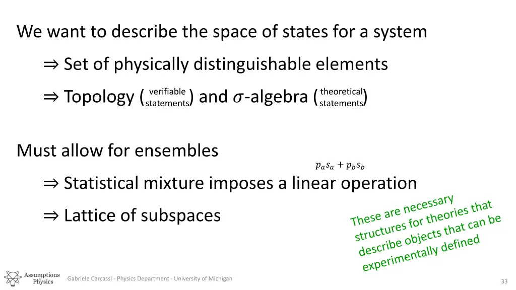 we want to describe the space of states