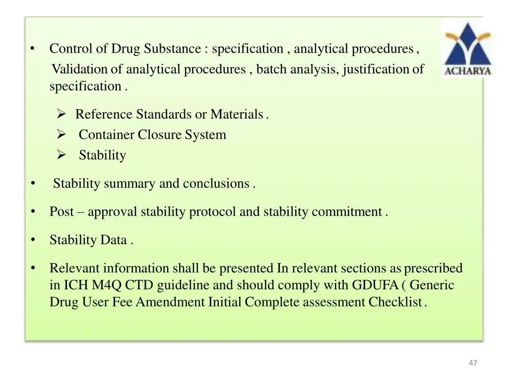 control of drug substance specification