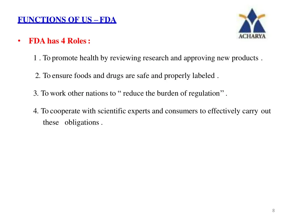 functions of us fda