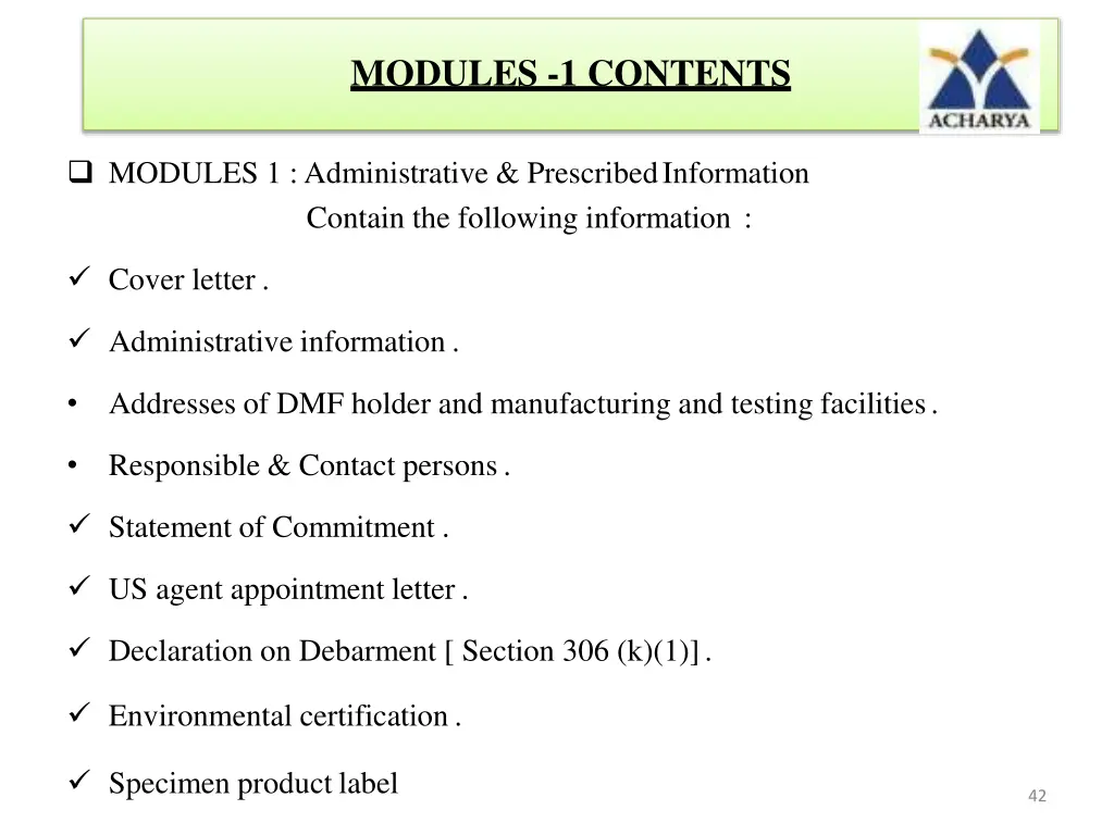 modules 1 contents