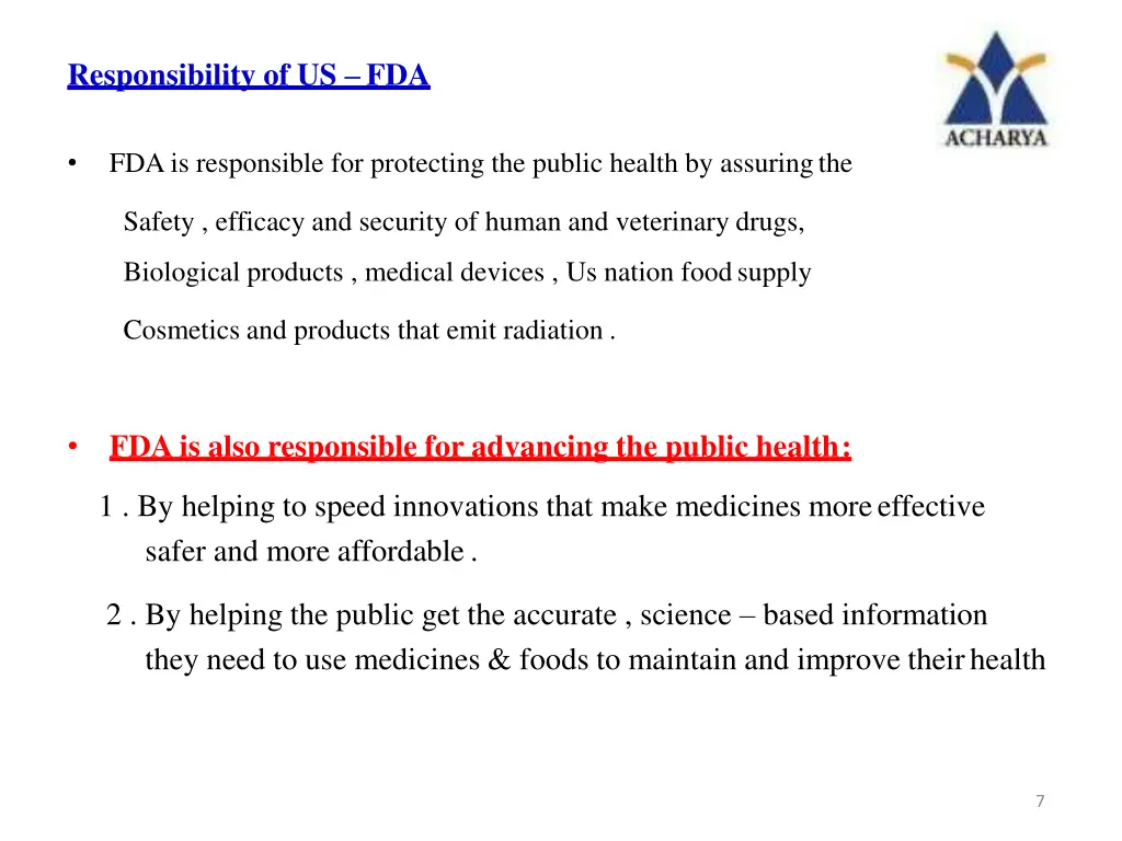 responsibility of us fda